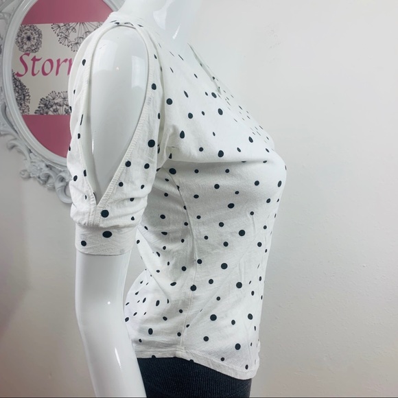 NY&C / White Black Polkadots Cold Shoulder Blouse - Picture 3 of 7